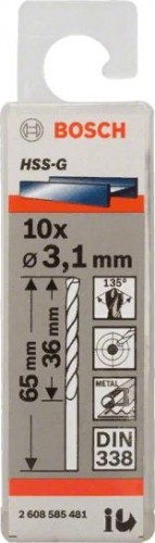 Сверло по металлу BOSCH HSS-G 3.1 мм 10шт 2608585481 - изображение 2