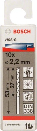 Сверло по металлу BOSCH HSS-G 2.2 мм 10шт 2608595052 - изображение 2