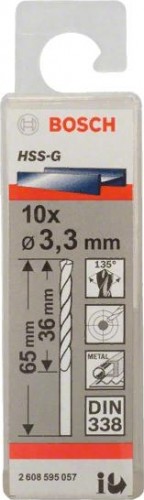 Сверло по металлу BOSCH HSS-G 3.3 мм 10шт 2608595057 - изображение 2