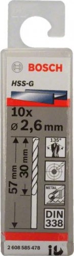 Сверло по металлу BOSCH HSS-G 2.6 мм 10шт 2608585478 - изображение 2
