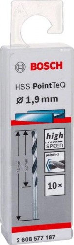 Сверло по металлу BOSCH HSS PointTeQ 1.9 мм 10шт 2608577187 - изображение 2