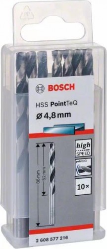 Сверло по металлу BOSCH HSS шлифованное   4.8 х 52/86 мм PointTeQ (уп.10шт) 2608577216