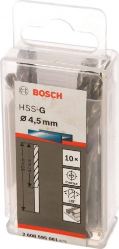 Сверло по металлу BOSCH шлифованное   4.5 мм (10шт) HSS-G 2608595061 - изображение 2