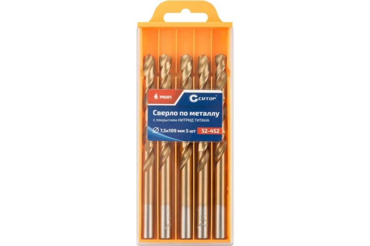 Сверло по металлу Cutop Profi 7,5х109 мм с титановым покрытием, 5 шт 52-452 - изображение 2