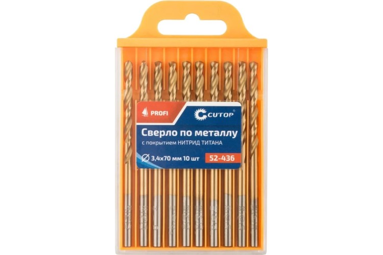 Сверло по металлу Cutop Profi 3,4х70 мм с титановым покрытием, 10 шт 52-436 - изображение 2