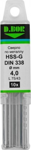 Сверло по металлу D.BOR HSS-G 4.0х43/75 мм шлифованное din 338 (арт. td-338-hss-040-10) (10 шт.) D-TD-338-HSS-040-10 - изображение 2