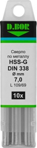 Сверло по металлу D.BOR HSS-G 7.0х69/109 мм шлифованное din 338 (арт. td-338-hss-070-10) (10 шт.) D-TD-338-HSS-070-10 - изображение 2