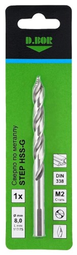 Сверло по металлу D.BOR STEP, DIN 338 8,0*75/117 шлифованное D-TDS-338-HSS-080-01 - изображение 2