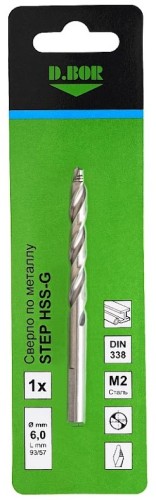 Сверло по металлу D.BOR STEP, DIN 338 6,0*57/93 шлифованное D-TDS-338-HSS-060-01 - изображение 2