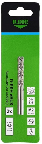 Сверло по металлу D.BOR STEP, DIN 338 4,0*43/75 (2шт) шлифованное D-TDS-338-HSS-040-02 - изображение 2