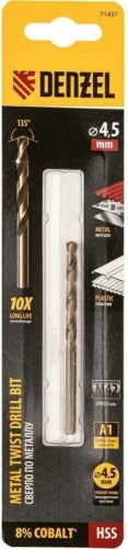Сверло по металлу Denzel HSS Co-8% 4,5 мм, 71437 - изображение 4