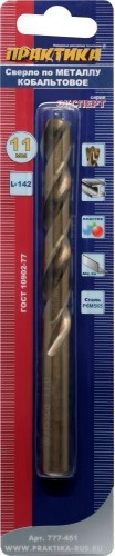 Сверло по металлу ПРАКТИКА кобальтовое 11,0х142 мм Р6М5К5 777-451