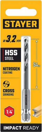 Сверло по металлу STAYER НЕХ-1/4", d 3.2х89 мм 29603-3.2 - изображение 3