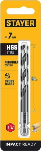 Сверло по металлу STAYER НЕХ-1/4", d 7.0х109 мм 29603-7 - изображение 3