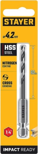 Сверло по металлу STAYER НЕХ-1/4", d 4.2х98 мм 29603-4.2 - изображение 3