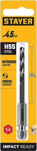 Сверло по металлу STAYER НЕХ-1/4", d 4.5х103 мм 29603-4.5 - изображение 3