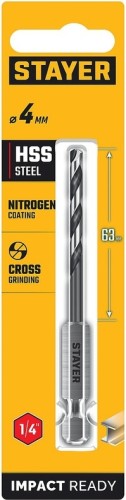 Сверло по металлу STAYER НЕХ-1/4", d 4.0х98 мм 29603-4 - изображение 2