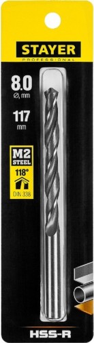 Сверло по металлу STAYER PROFI 8.0х117мм, hss-r, быстрорежущая сталь м2(s6-5-2) 29602-8 - изображение 2