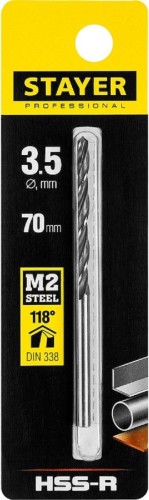 Сверло по металлу STAYER PROFI 3.5х70мм, hss-r, быстрорежущая сталь м2(s6-5-2) 29602-3.5 - изображение 2