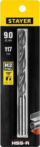 Сверло по металлу STAYER PROFI 9.0х125мм, hss-r, быстрорежущая сталь м2(s6-5-2) 29602-9 - изображение 2