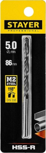 Сверло по металлу STAYER PROFI 5.0х86мм, hss-r, быстрорежущая сталь м2(s6-5-2) 29602-5 - изображение 2