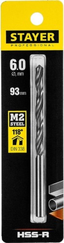 Сверло по металлу STAYER PROFI 6.0х93мм, hss-r, быстрорежущая сталь м2(s6-5-2) 29602-6 - изображение 2