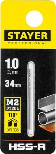 Сверло по металлу STAYER PROFI 1.0х34мм, hss-r, быстрорежущая сталь м2(s6-5-2) 29602-1 - изображение 2