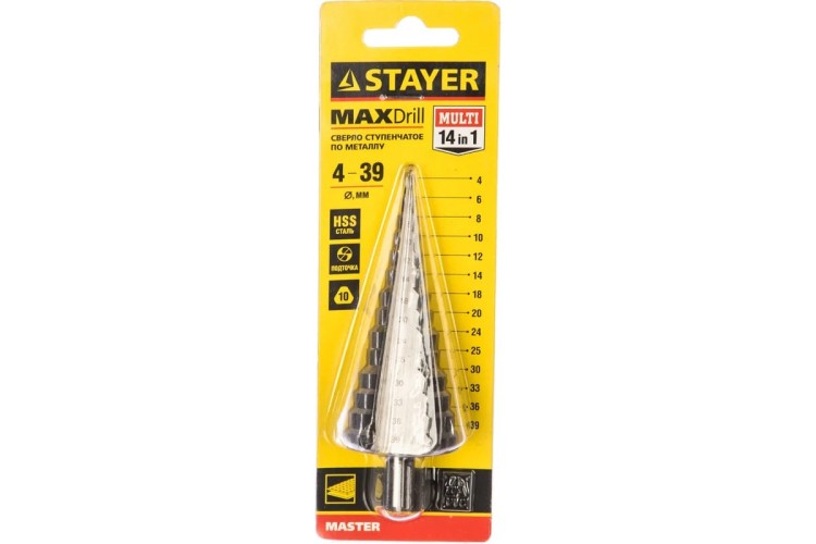 Сверло по металлу STAYER PROFI 4-39мм, 14 ступеней, HSS 29660-4-39-14 - изображение 2