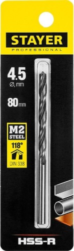 Сверло по металлу STAYER PROFI 4.5х80мм, hss-r, быстрорежущая сталь м2(s6-5-2) 29602-4.5 - изображение 2