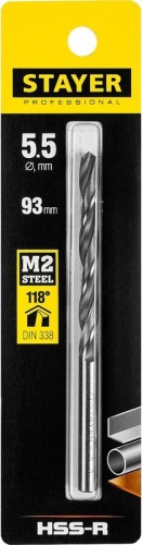 Сверло по металлу STAYER PROFI 5.5х93мм, hss-r, быстрорежущая сталь м2(s6-5-2) 29602-5.5 - изображение 2