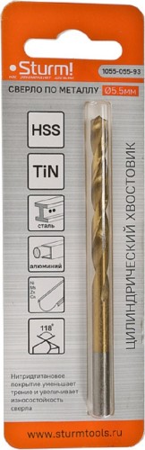 Сверло по металлу Sturm 1055-055-93 5,5х93 мм, нитридтитан., 118° - изображение 4
