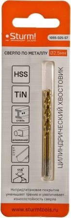 Сверло по металлу Sturm 1055-025-57 2,5х57 мм, нитридтитан., 118°, 2 шт. - изображение 5