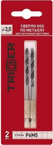 Сверло по металлу TRIGGER 73430 с шестигр. хвостовиком р6м5 3мм (2шт.) тов-147790