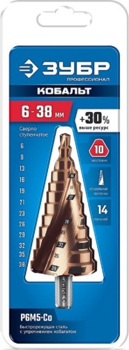 Сверло по металлу ЗУБР КОБАЛЬТ 6-38мм ступенчатое 29674-6-38-12 - изображение 2