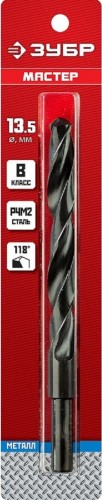 Сверло по металлу ЗУБР МАСТЕР 13.5х160мм, проточенный хвостовик, сталь р4м2, кла 29605-13.5 - изображение 2