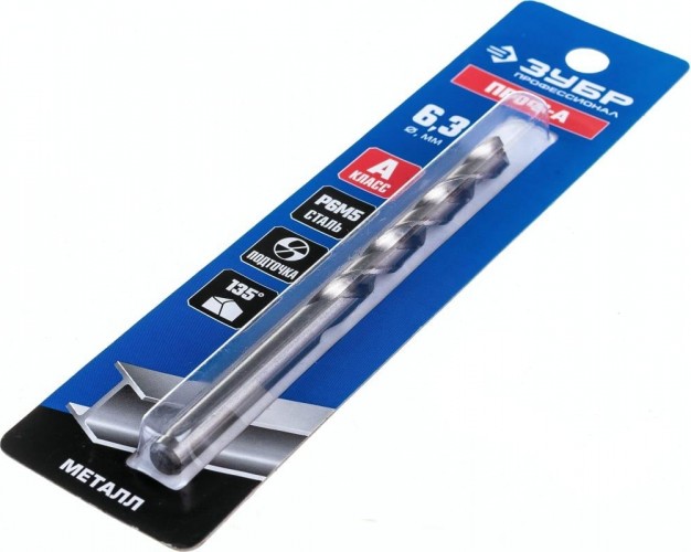 Сверло по металлу ЗУБР ПРОФЕССИОНАЛ 6.3х101мм, сталь р6м5, класс а 29625-6.3 - изображение 5