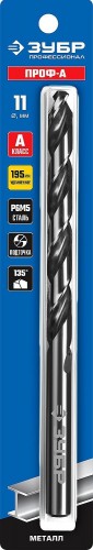 Сверло по металлу ЗУБР ПРОФЕССИОНАЛ 11,0х195мм, удлиненное сталь р6м5, класс а 29624-11 - изображение 2