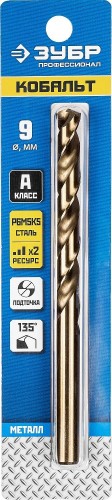 Сверло по металлу ЗУБР ПРОФЕССИОНАЛ кобальт 9.0х125мм, сталь р6м5, класс а 29626-9 - изображение 3