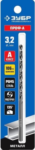 Сверло по металлу ЗУБР ПРОФЕССИОНАЛ 3,2х106мм, удлиненное сталь р6м5, класс а 29624-3.2 - изображение 3