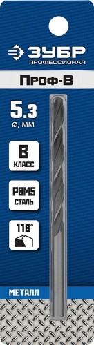 Сверло по металлу ЗУБР ПРОФЕССИОНАЛ 5.3х86мм, сталь р6м5, класс в 29621-5.3 - изображение 2