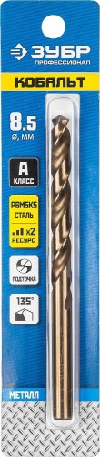Сверло по металлу ЗУБР ПРОФЕССИОНАЛ кобальт 8.5х117мм, сталь р6м5, класс а 29626-8.5 - изображение 3