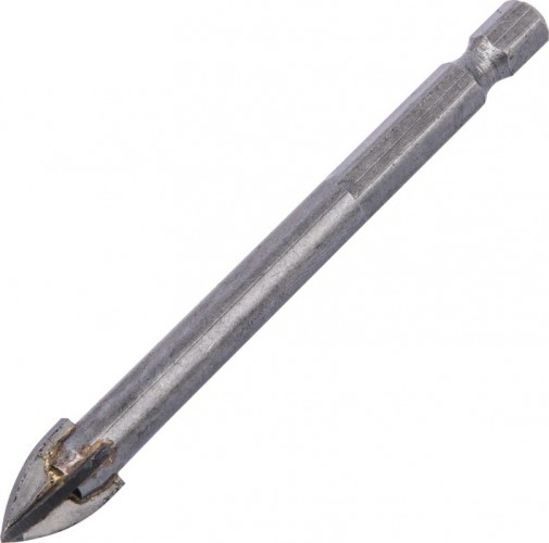 Сверло по стеклу и керамике Denzel 10 мм крестовая пластина, 6-гр. хвостовик 728093