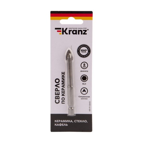 Сверло по стеклу и керамике Kranz KR-91-0643 8 мм, 2 грани - изображение 3