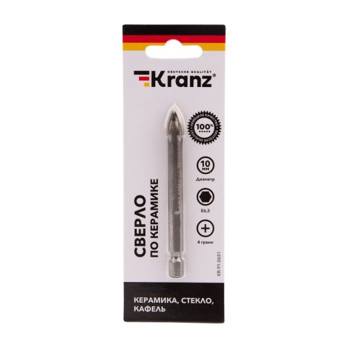 Сверло по стеклу и керамике Kranz KR-91-0651 10 мм, 4 грани - изображение 3