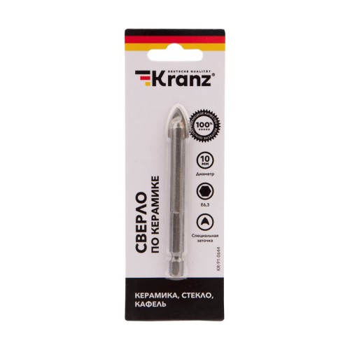 Сверло по стеклу и керамике Kranz KR-91-0644 10 мм, 2 грани - изображение 3