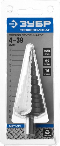 Сверло ступенчатое по металлу ЗУБР ПРОФЕССИОНАЛ 4-39мм, 14 ступеней, ступенчатое, сталь р6м5 29670-4-39-14_z01 - изображение 4