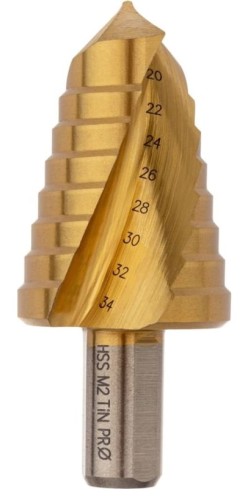 Сверло ступенчатое по металлу Профоснастка № 3309 HSS-G M2 TIN 20-34мм, 8 ступ. хв. 13мм 30106009