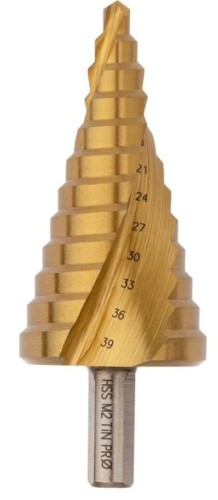 Сверло ступенчатое по металлу Профоснастка № 3321 HSS-G M2 TIN 6-39мм, 12 ступ. хв. 10 мм 30106021