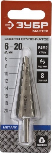 Сверло ступенчатое по металлу ЗУБР МАСТЕР 6-20 мм, 8 ступеней, сталь р4м2 29665-6-20-8 - изображение 3
