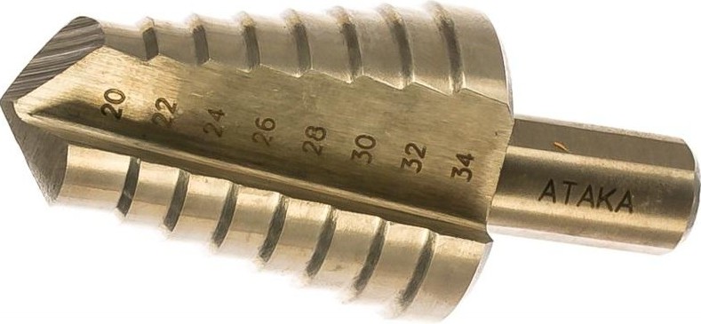 Сверло ступенчатое по металлу АТАКА 20-34мм*8ступ. Профи ступ. титан 8090060